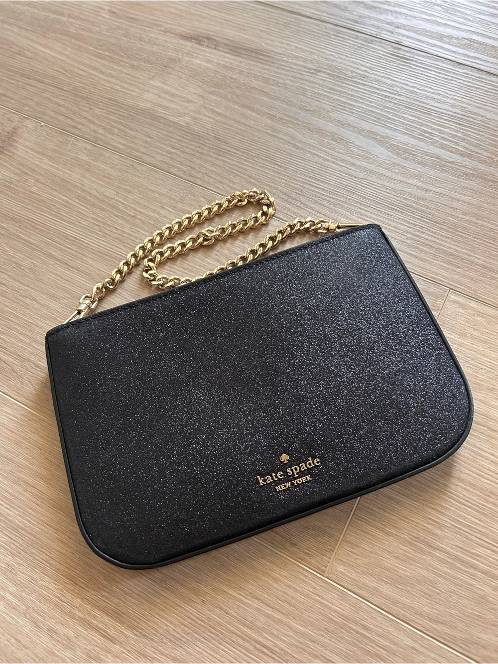 kate spade black glitter shoulder bag with gold chain